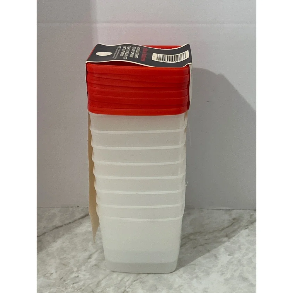 Vintage 1978 Hefty Plastic Freezer Containers 8 Pack 1.5 Pint Red Lids New NOS